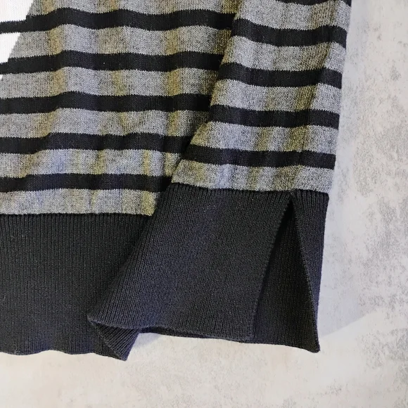 PLANET by Lauren G Sweater Gray Black White Ribbed‎ Hem Stripes One Size - Picture 9 of 12